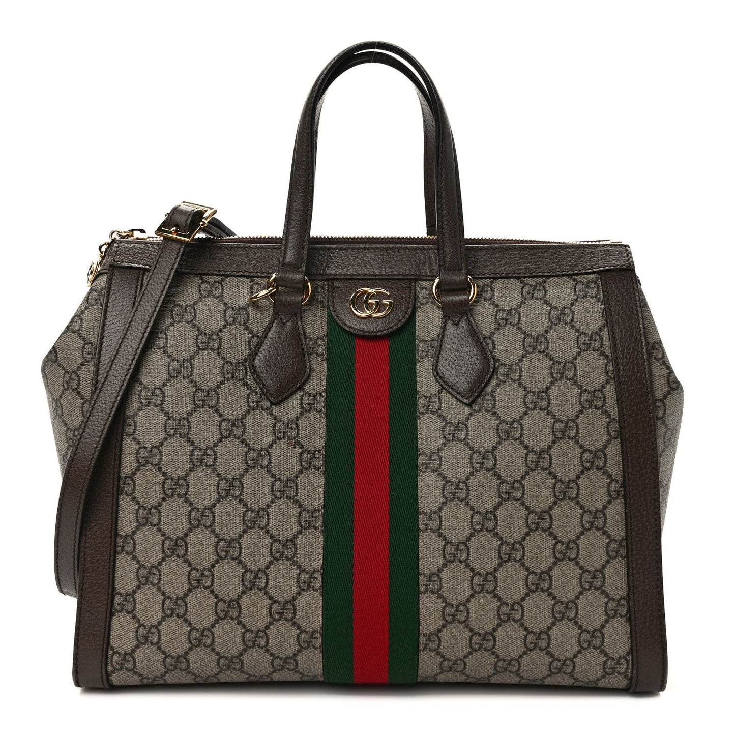 GG Supreme Monogram Web Medium Ophidia Tote Bag Brown
