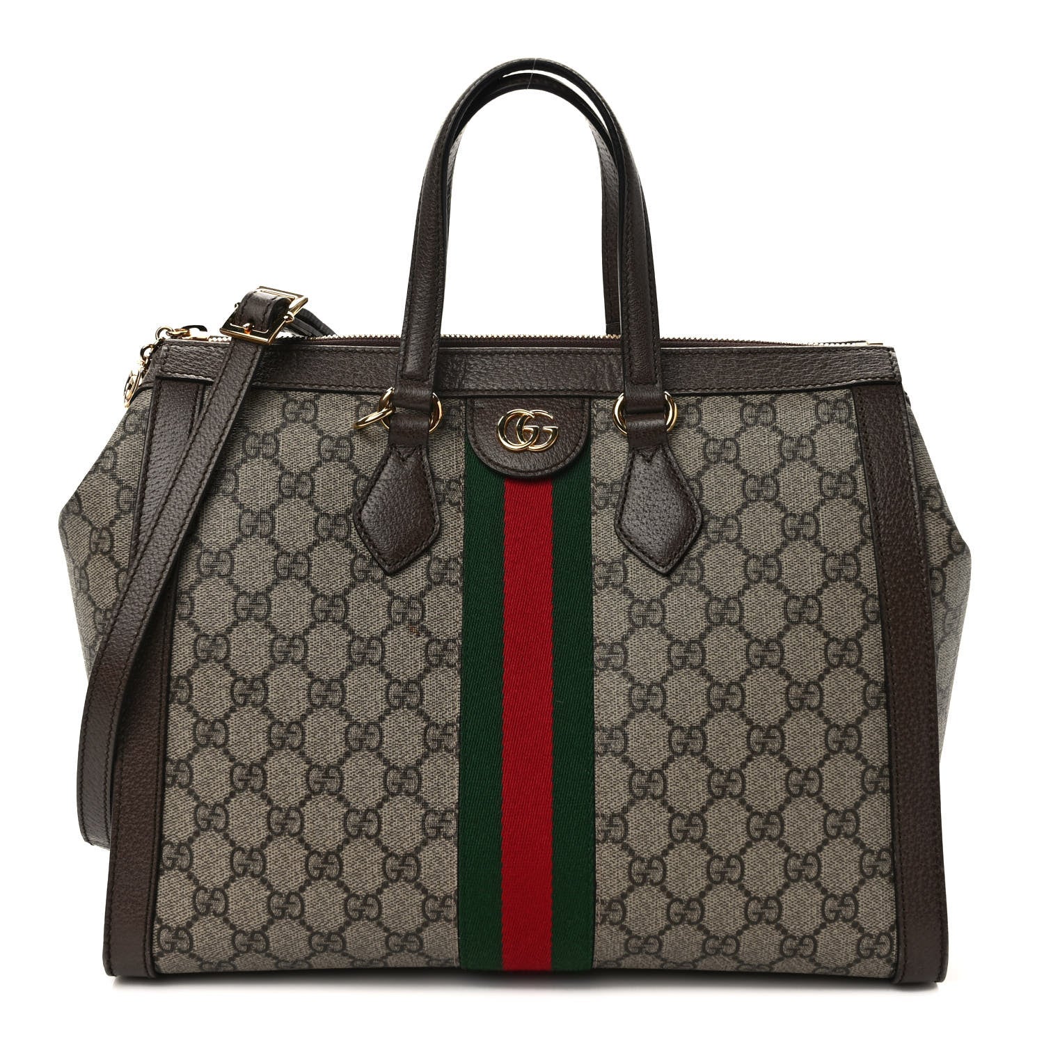 Gucci GG Supreme Monogram Web Medium Ophidia Tote Bag Brown 1 of 9