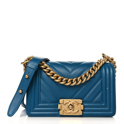 Chanel Lambskin Chevron Quilted Small Boy Flap Blue 1 of 10