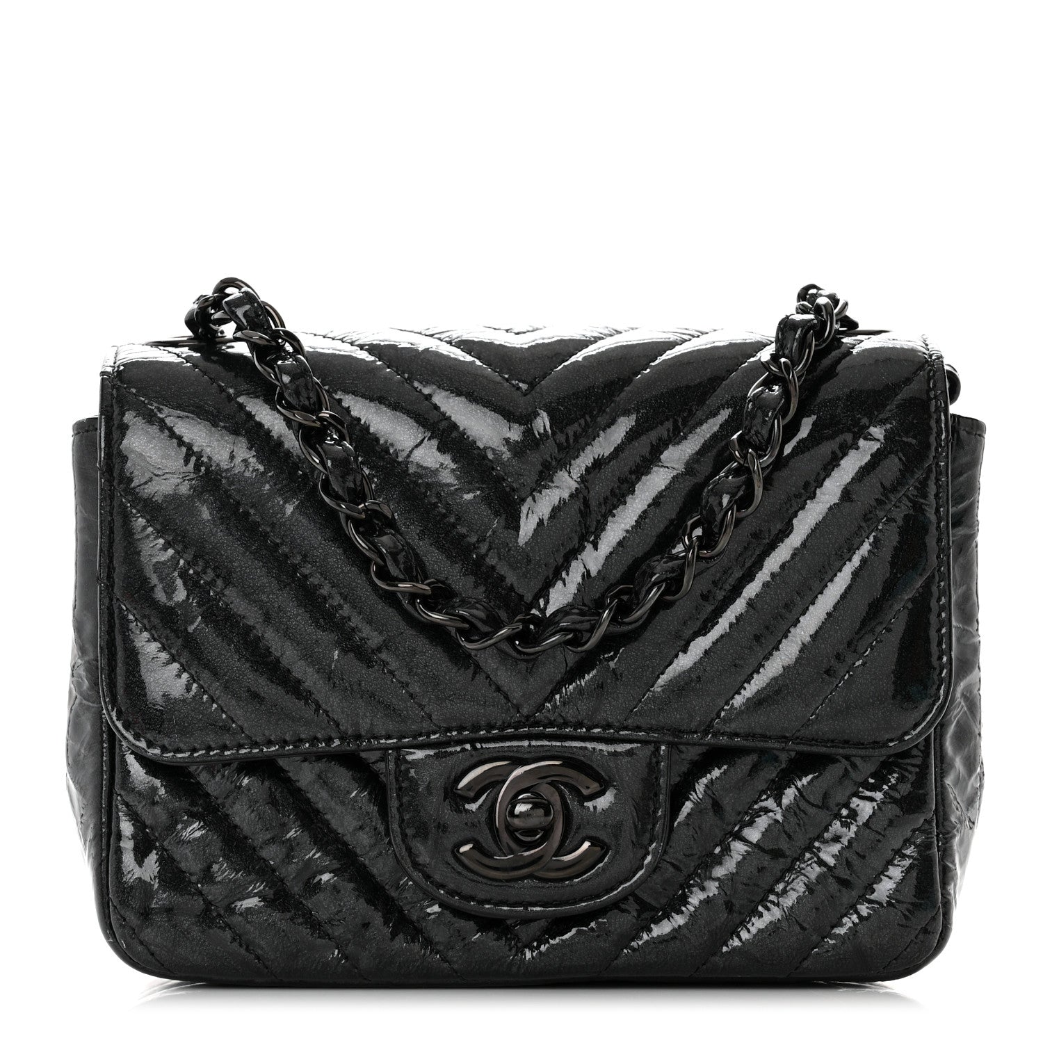 Chanel Metallic Crumpled Calfskin Chevron Quilted Mini Square Flap Black 1 of 11