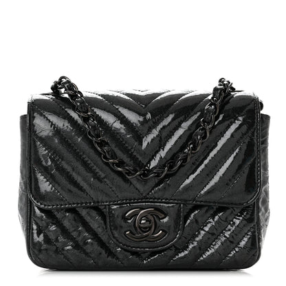 Chanel Metallic Crumpled Calfskin Chevron Quilted Mini Square Flap Black 1 of 11
