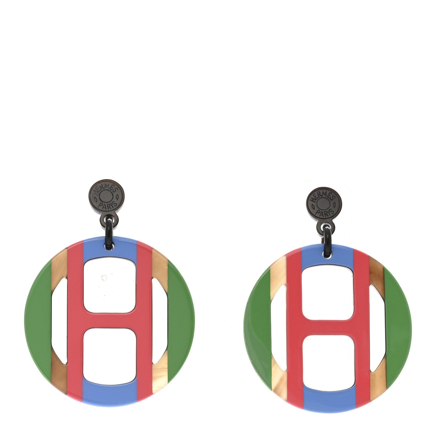 Hermes Lacquered Horn H Equipe Earrings 1 of 7