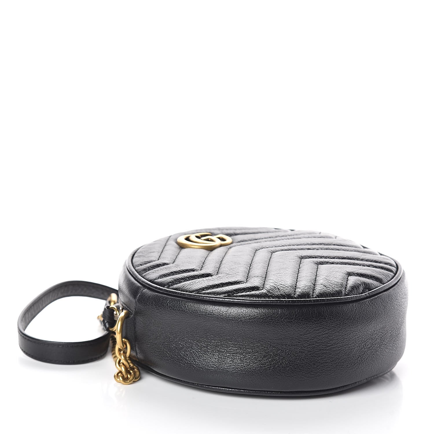 Gucci Azalea Calfskin Matelasse Heart Mini GG Marmont Round Shoulder Bag Black 4 of 9