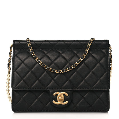 Chanel Lambskin Quilted Large Pearl Chain Flap Bag Black 1 of 10