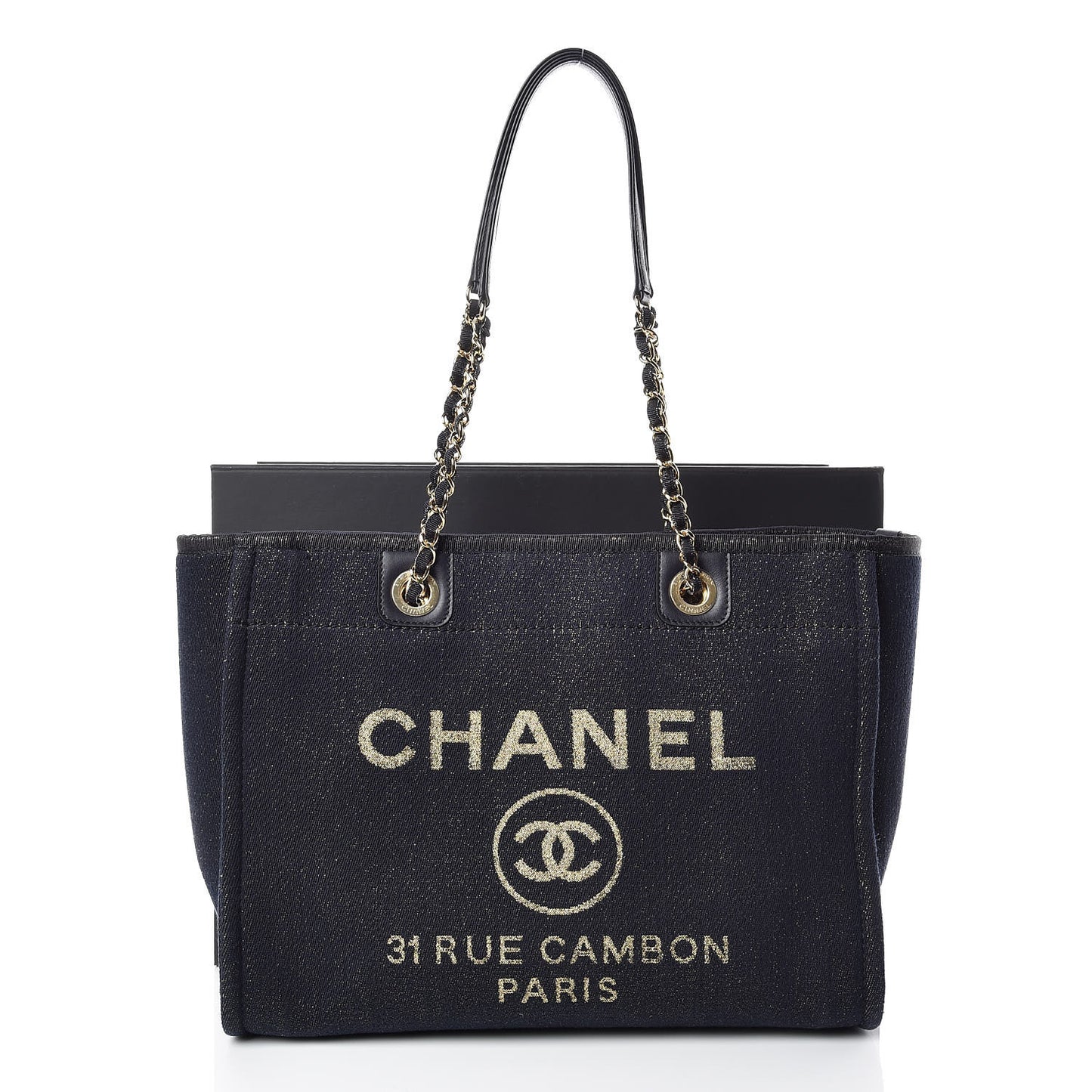 Lurex Canvas Small Deauville Tote Navy Blue Gold