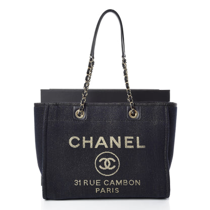 Chanel Lurex Canvas Small Deauville Tote Navy Blue Gold 10 of 10