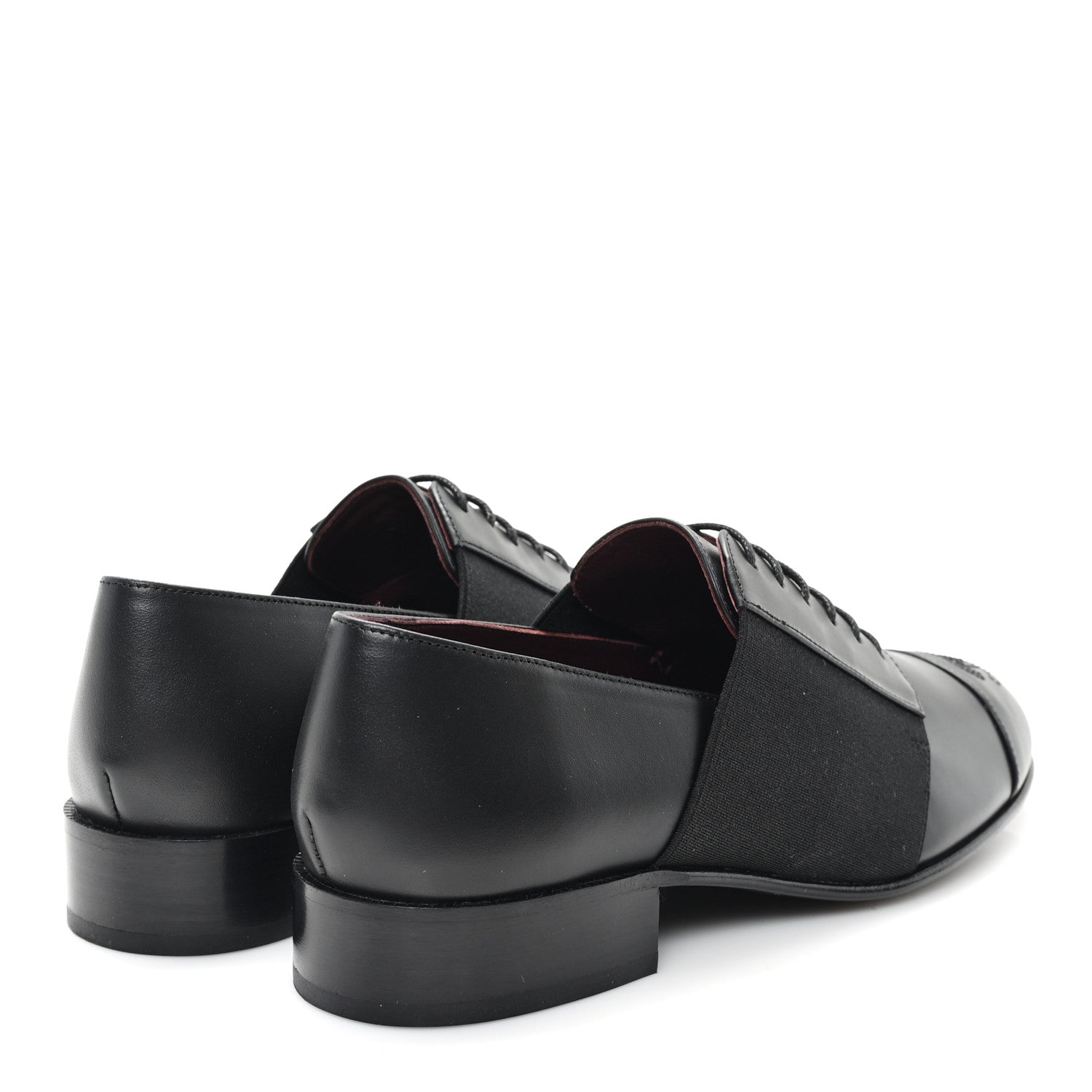 Chanel Calfskin Elastic Lace Up Cap Toe CC Loafers 36.5 Black 5 of 9