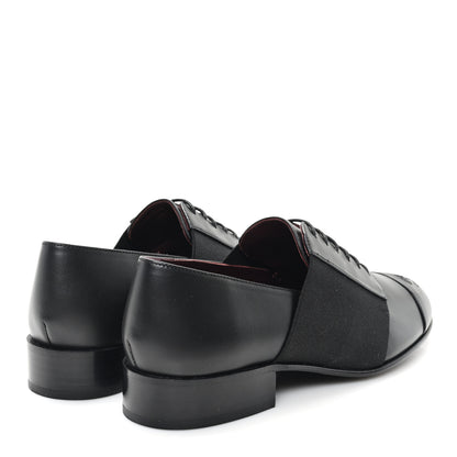 Chanel Calfskin Elastic Lace Up Cap Toe CC Loafers 36.5 Black 5 of 9