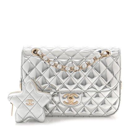 Chanel Mirror Calfskin Metallic Calfskin Medium Hollywood Boulevard Flap With Star Coin Purse Silvery 3 of 12