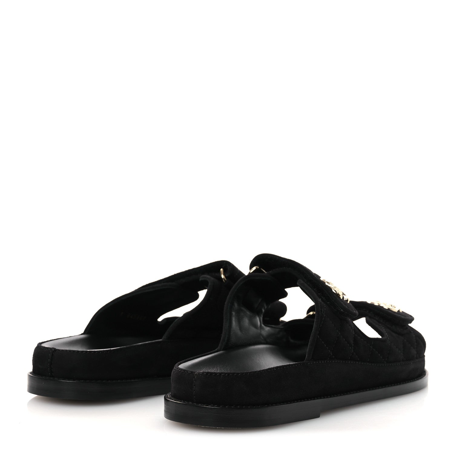 Chanel Suede Kidskin Quilted Velcro Dad Chain CC Slide Sandals 40 Black 5 of 11