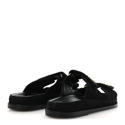 Chanel Suede Kidskin Quilted Velcro Dad Chain CC Slide Sandals 40 Black 5 of 11