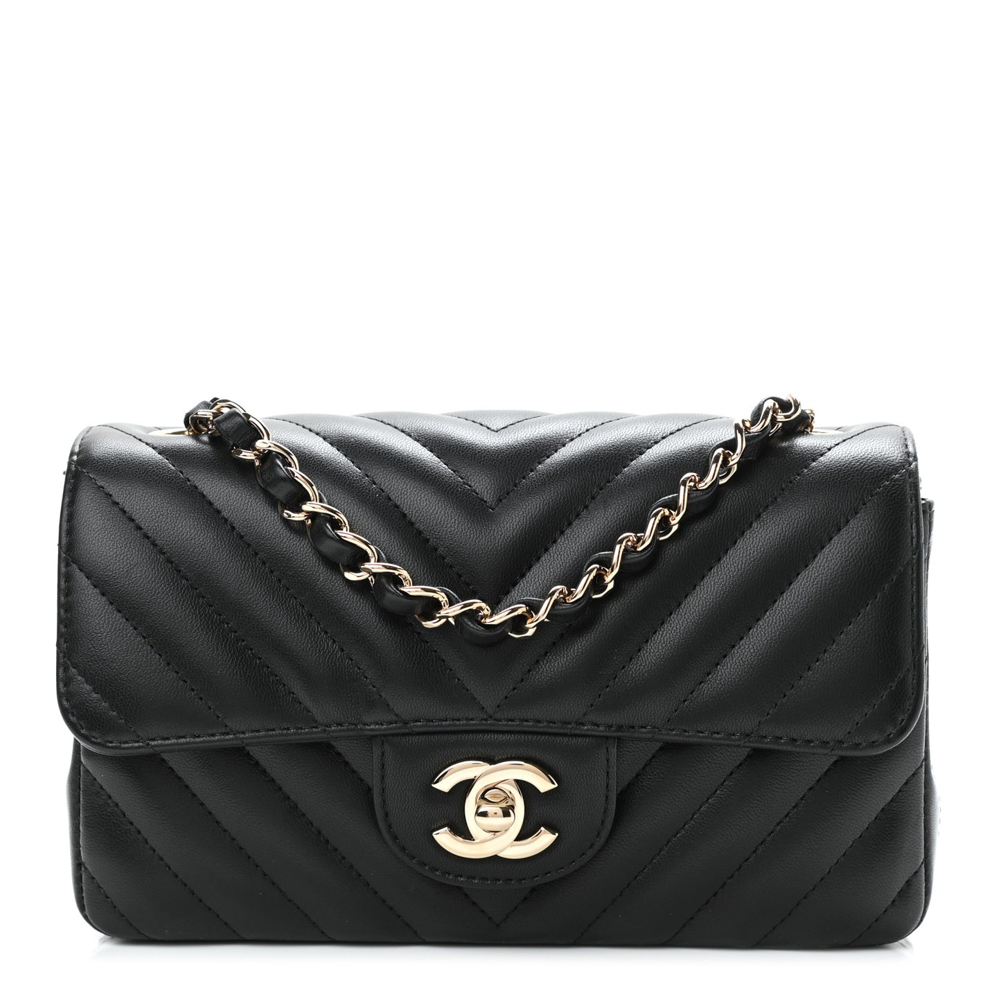 Lambskin Chevron Quilted Mini Rectangular Flap Black