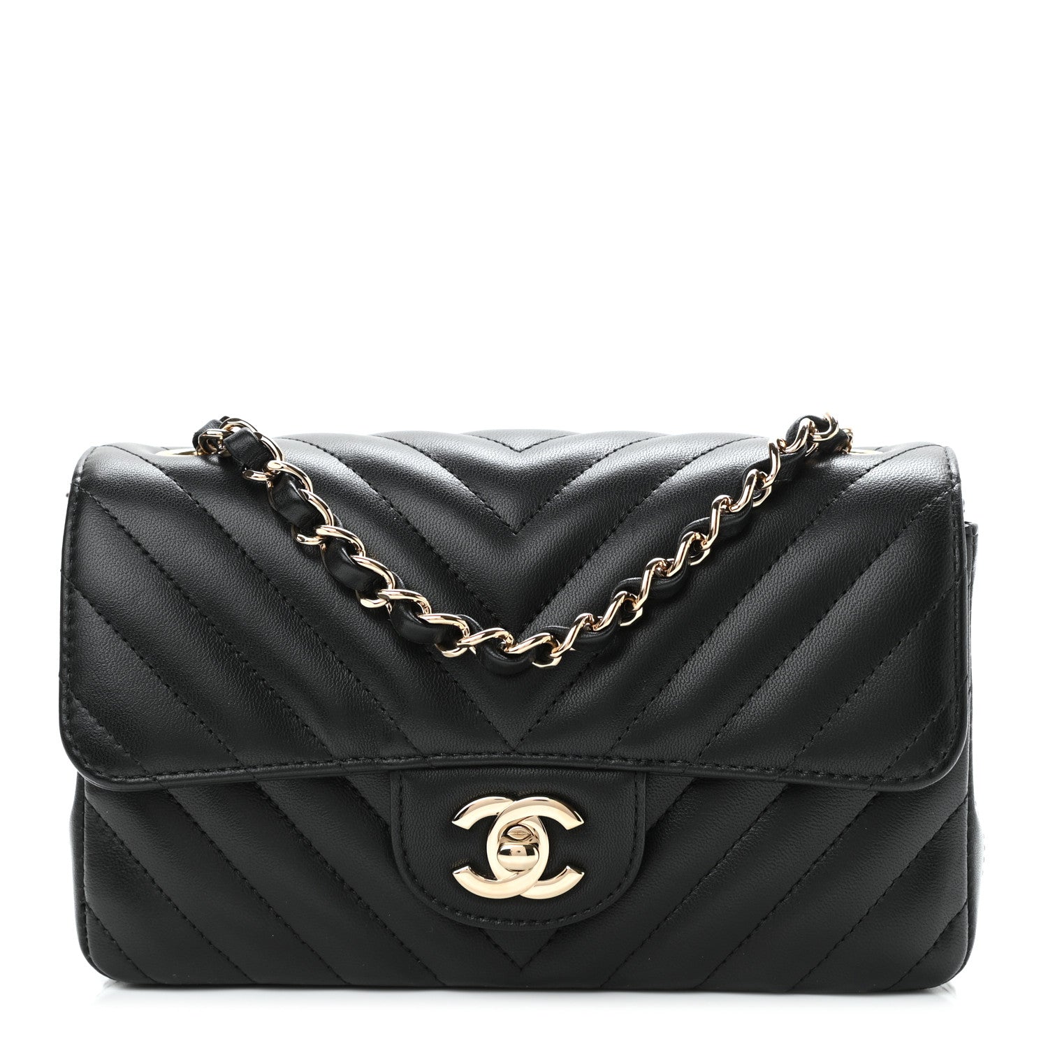 Chanel Lambskin Chevron Quilted Mini Rectangular Flap Black 1 of 11