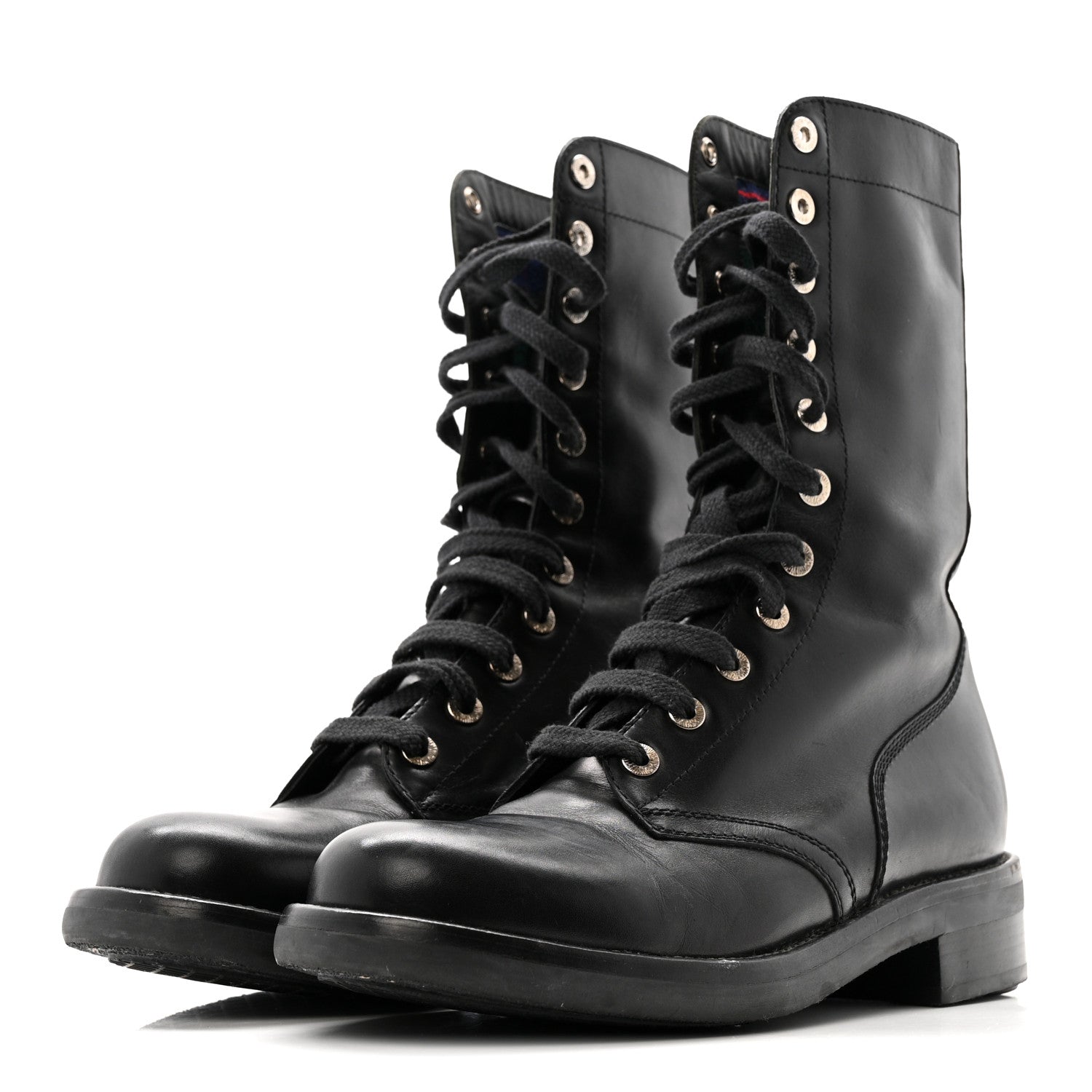 Chanel Calfskin Lace Up Combat Boots  39.5 Black 4 of 13
