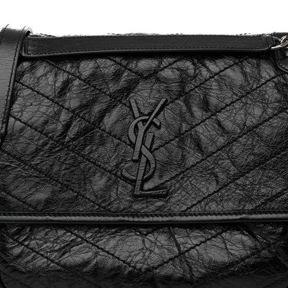 Saint Laurent Crinkled Calfskin Matelasse Monogram Medium Niki Chain Satchel Black 7 of 9