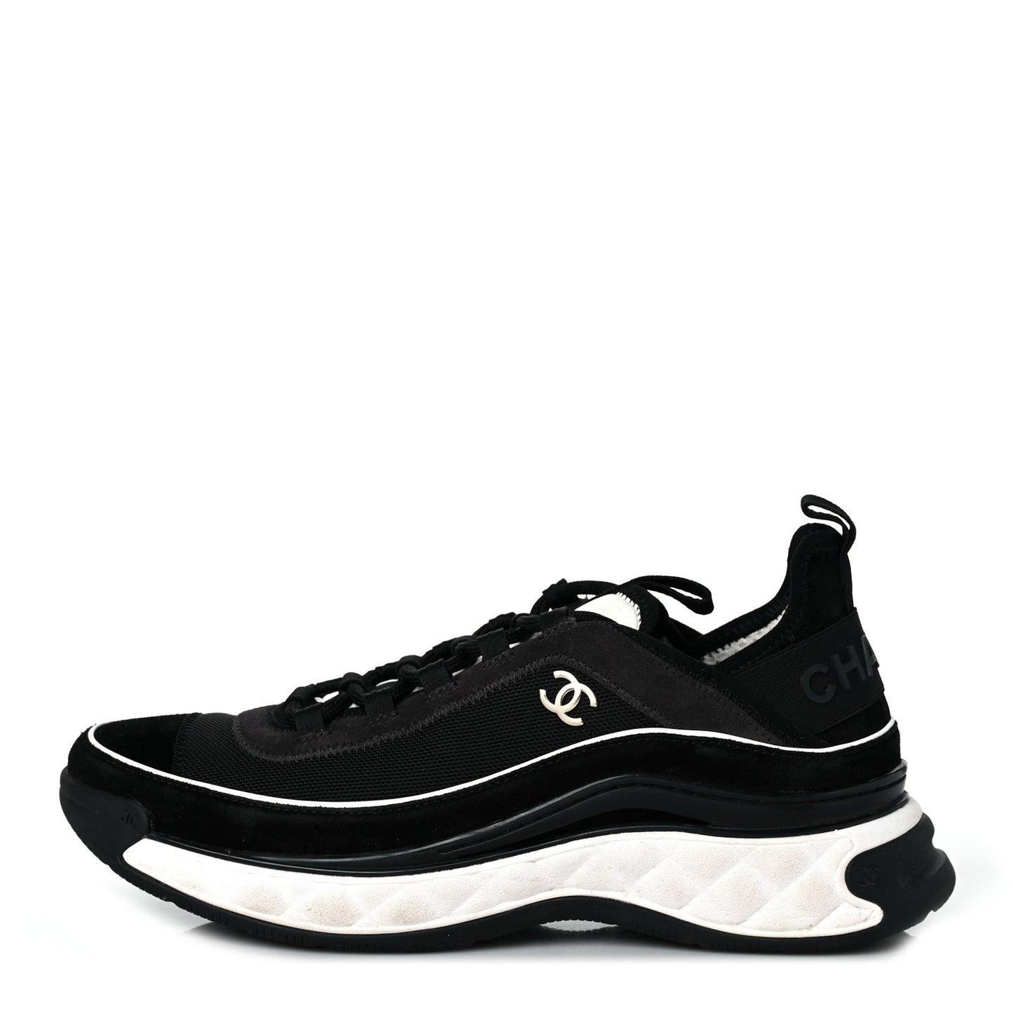 Velvet Calfskin Mixed Fibers CC Sneakers 40.5 Black