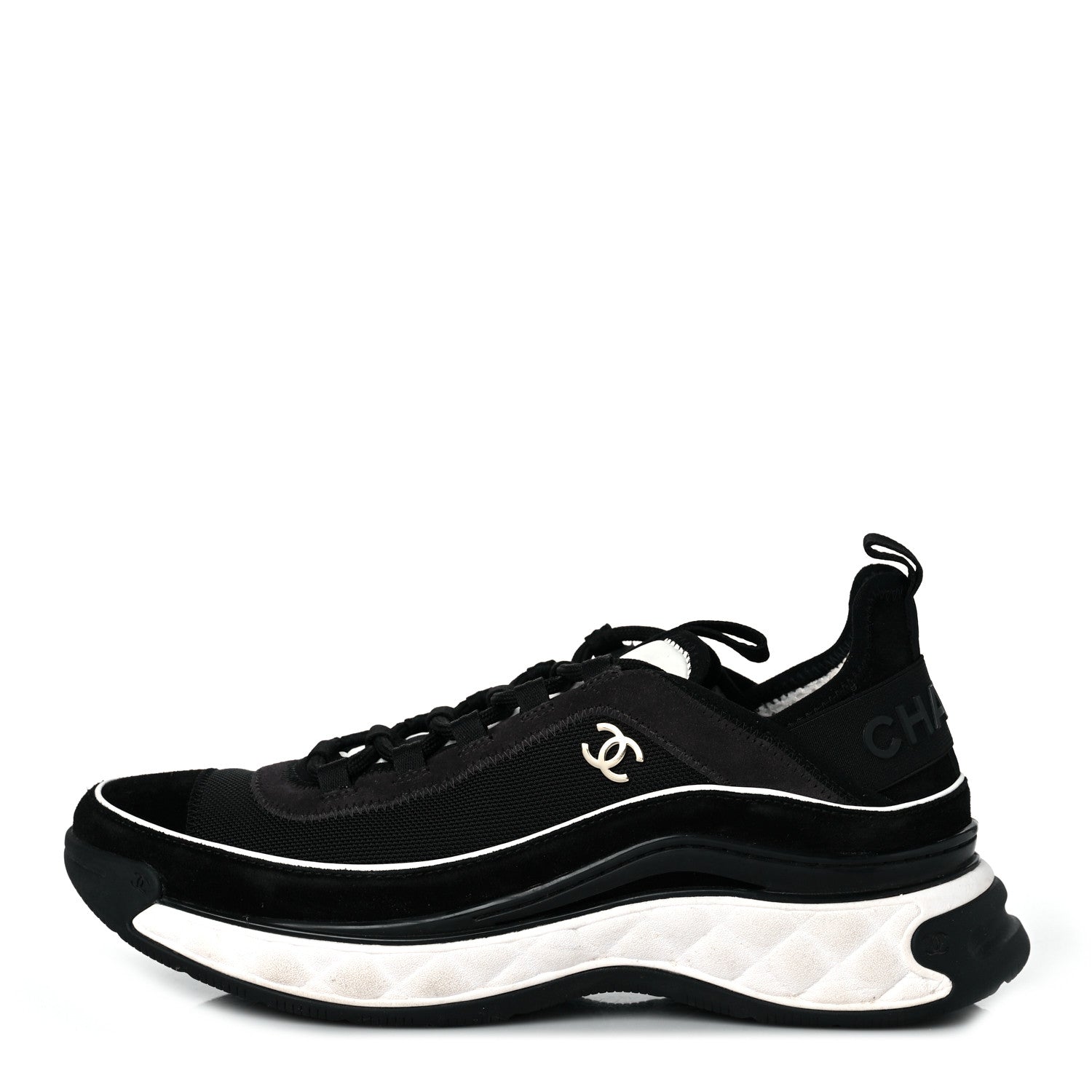 Chanel Velvet Calfskin Mixed Fibers CC Sneakers 40.5 Black 1 of 8