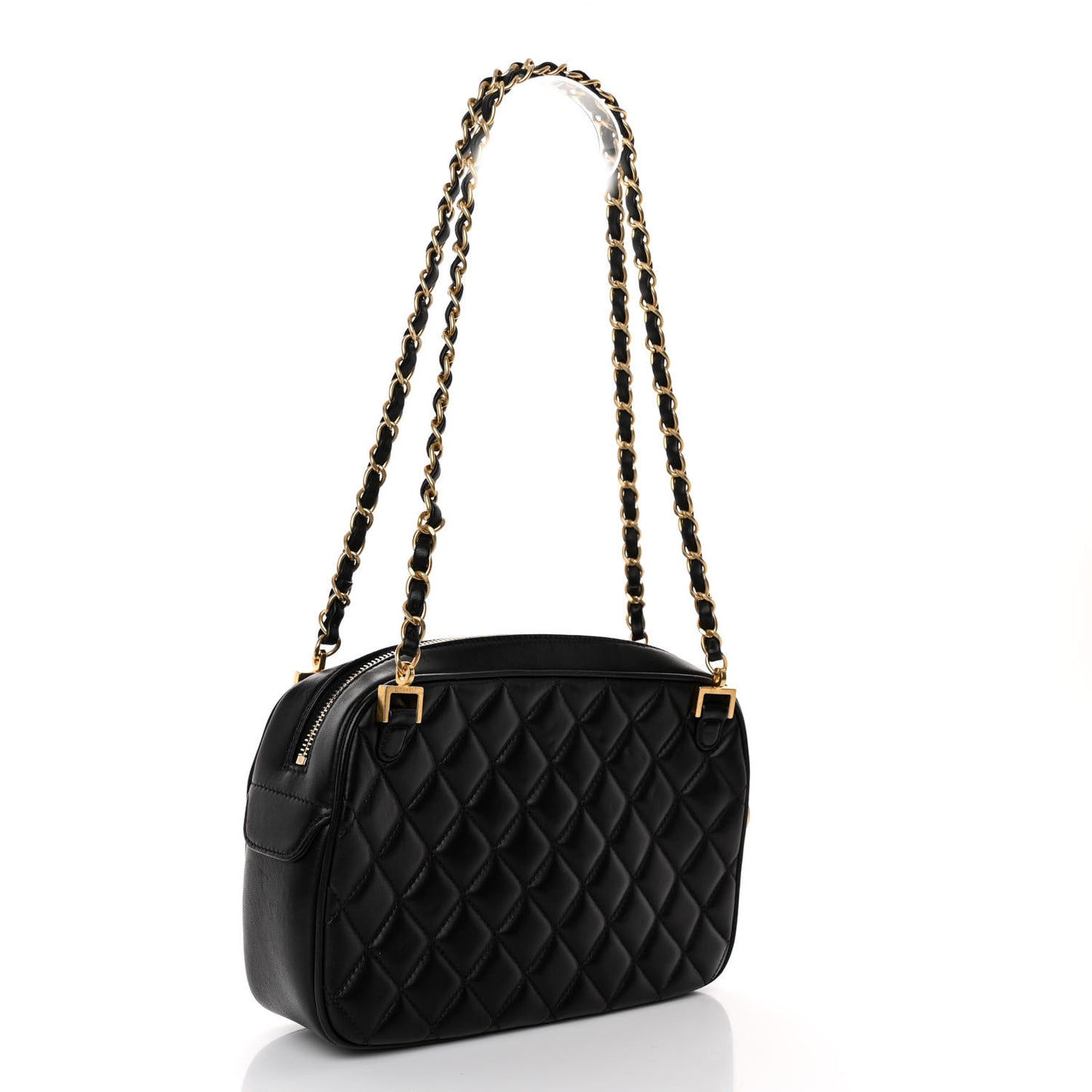 Lambskin Quilted Medium CC Crown Camera Case Black