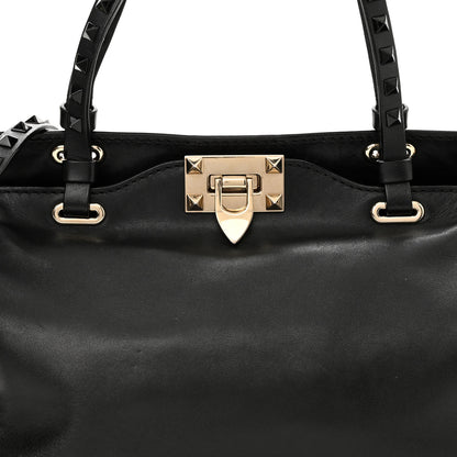 Valentino Garavani Vitello Monochrome Small Rockstud Tote Black Light Ivory 7 of 12