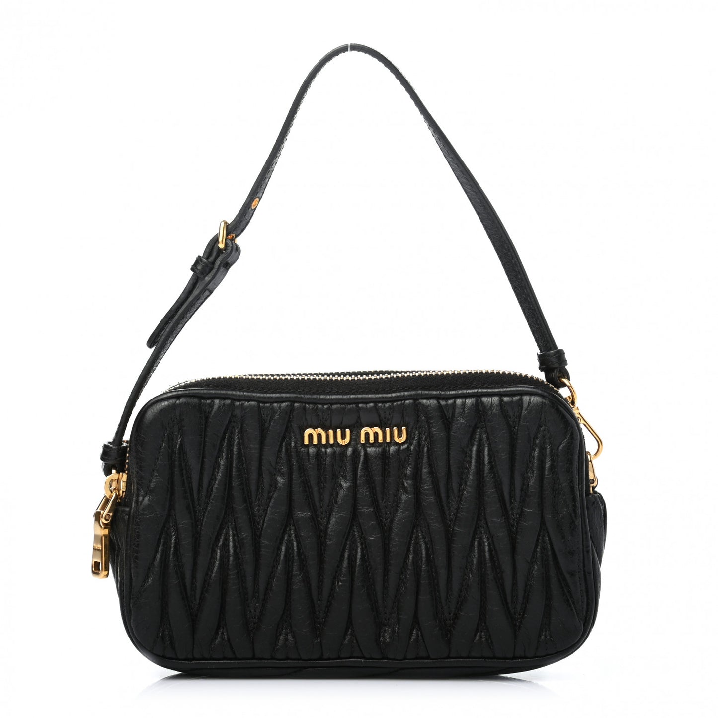 Nappa Matelasse Double Zip Wristlet Black