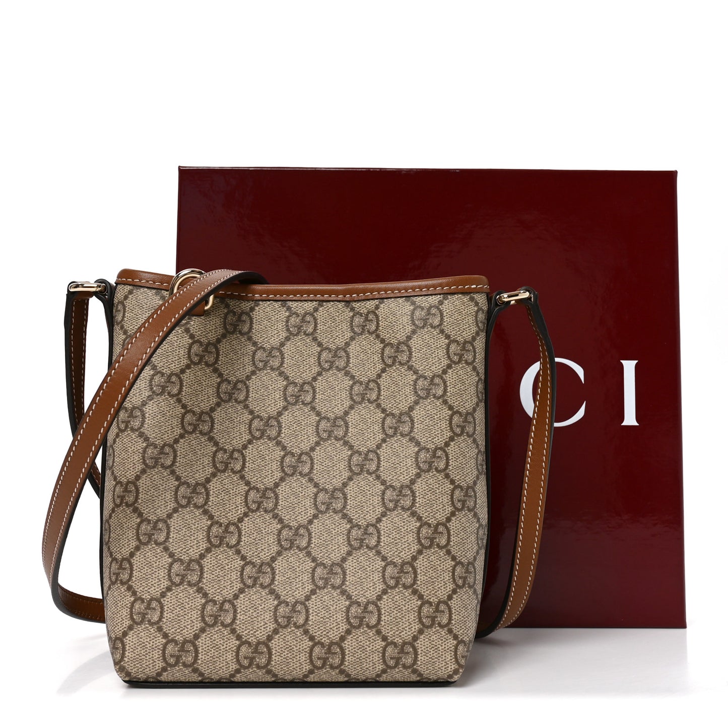 GG Supreme Monogram Emblem Nano Bucket Bag  Beige Dark Brown
