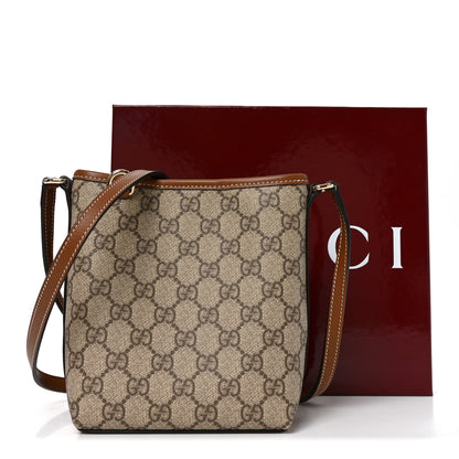 Gucci GG Supreme Monogram Emblem Nano Bucket Bag  Beige Dark Brown 10 of 10