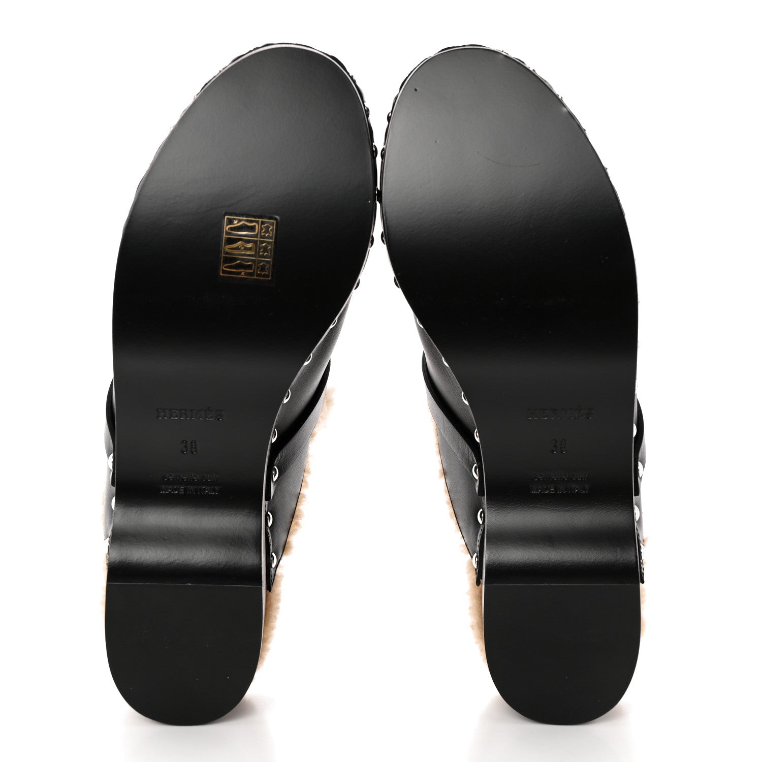 Hermes Calfskin Woolskin Carlotta Mules 38 Black 5 of 10
