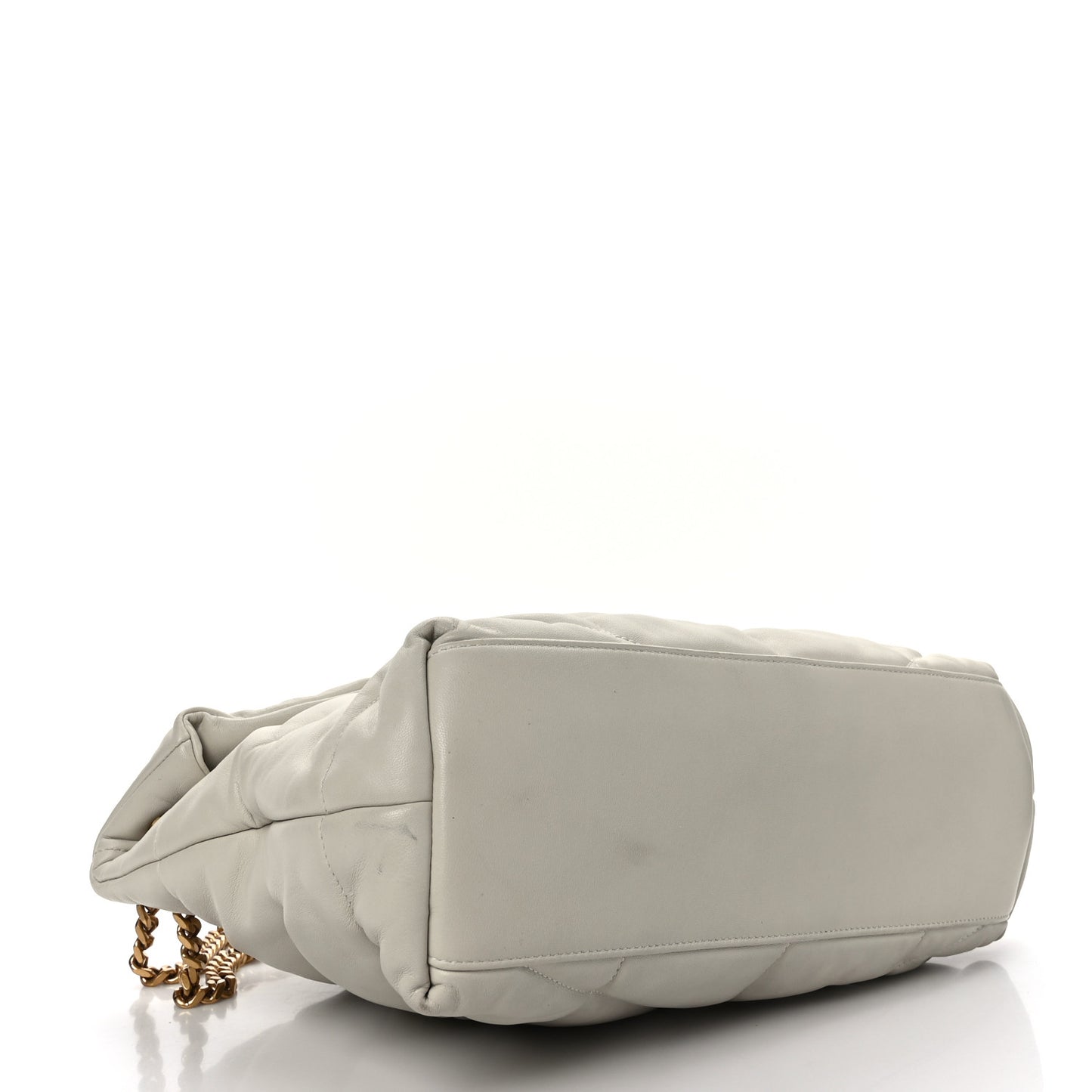 Lambskin Quilted Medium Loulou Puffer Monogram Chain Satchel Crema Soft