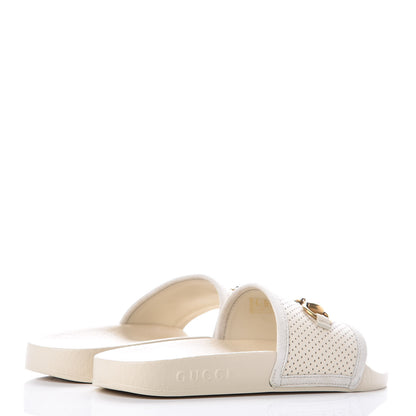 Gucci Suede Perforated Horsebit Slide Sandals 36 Ivory 4 of 9