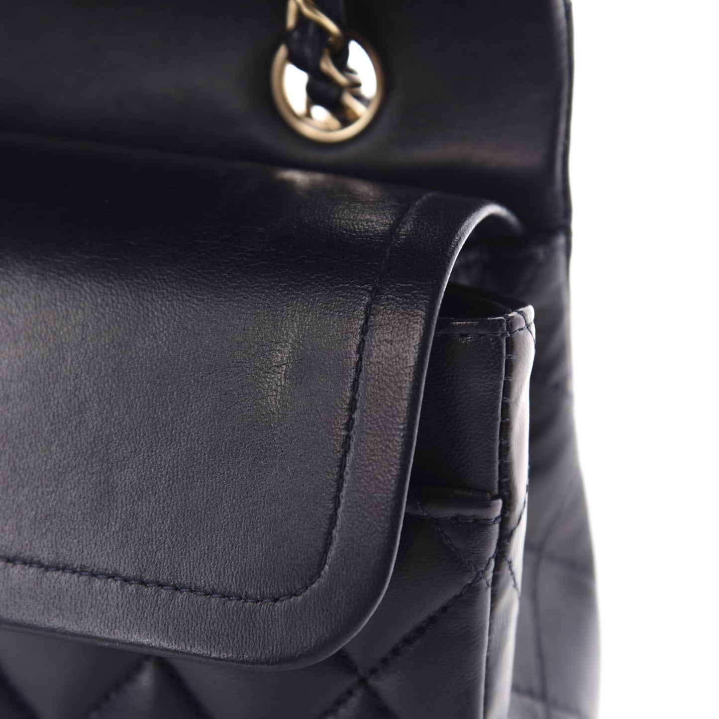 Lambskin Quilted Medium Double Flap Navy