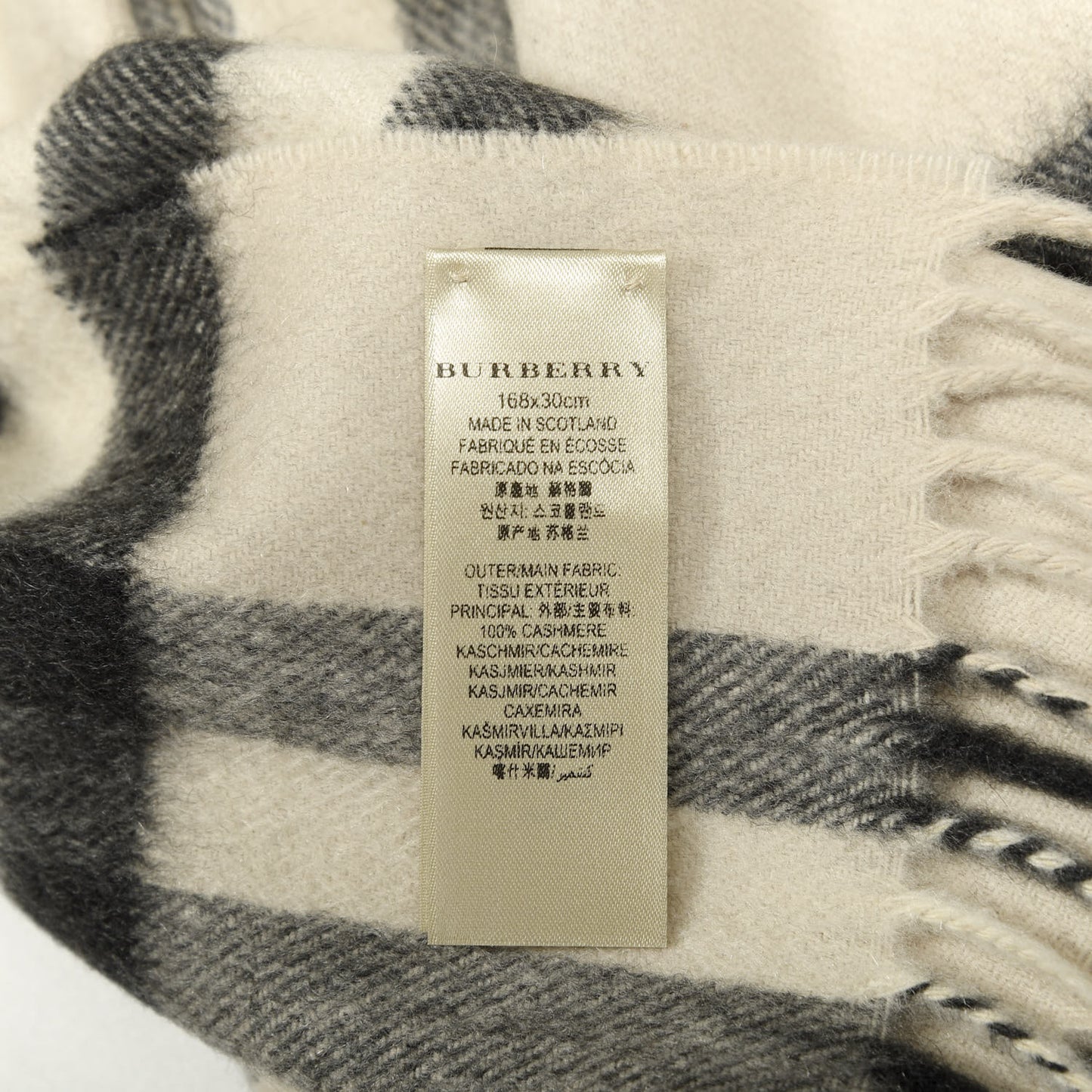 Cashmere Giant Check Fringe Scarf Ivory