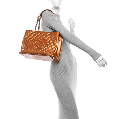 Chanel Metallic Patent Quilted Grand Shopping Tote GST Bronze 2 of 22