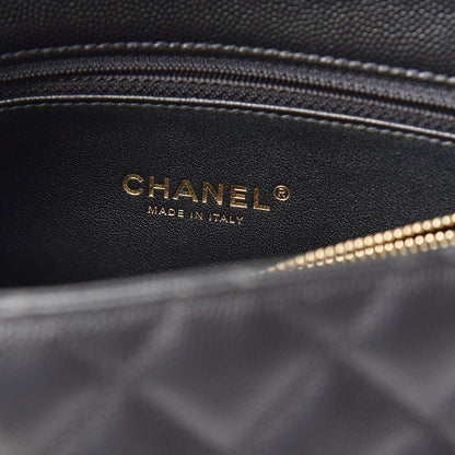 Chanel Caviar Elaphe Quilted Medium Coco Handle Flap Black Burgundy 6 of 11