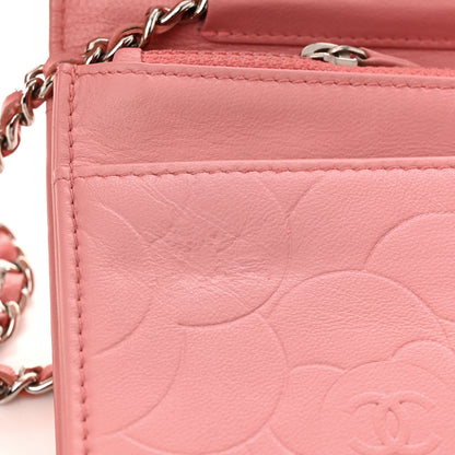 Chanel Lambskin Camellia Embossed Wallet on Chain WOC Pink 13 of 13