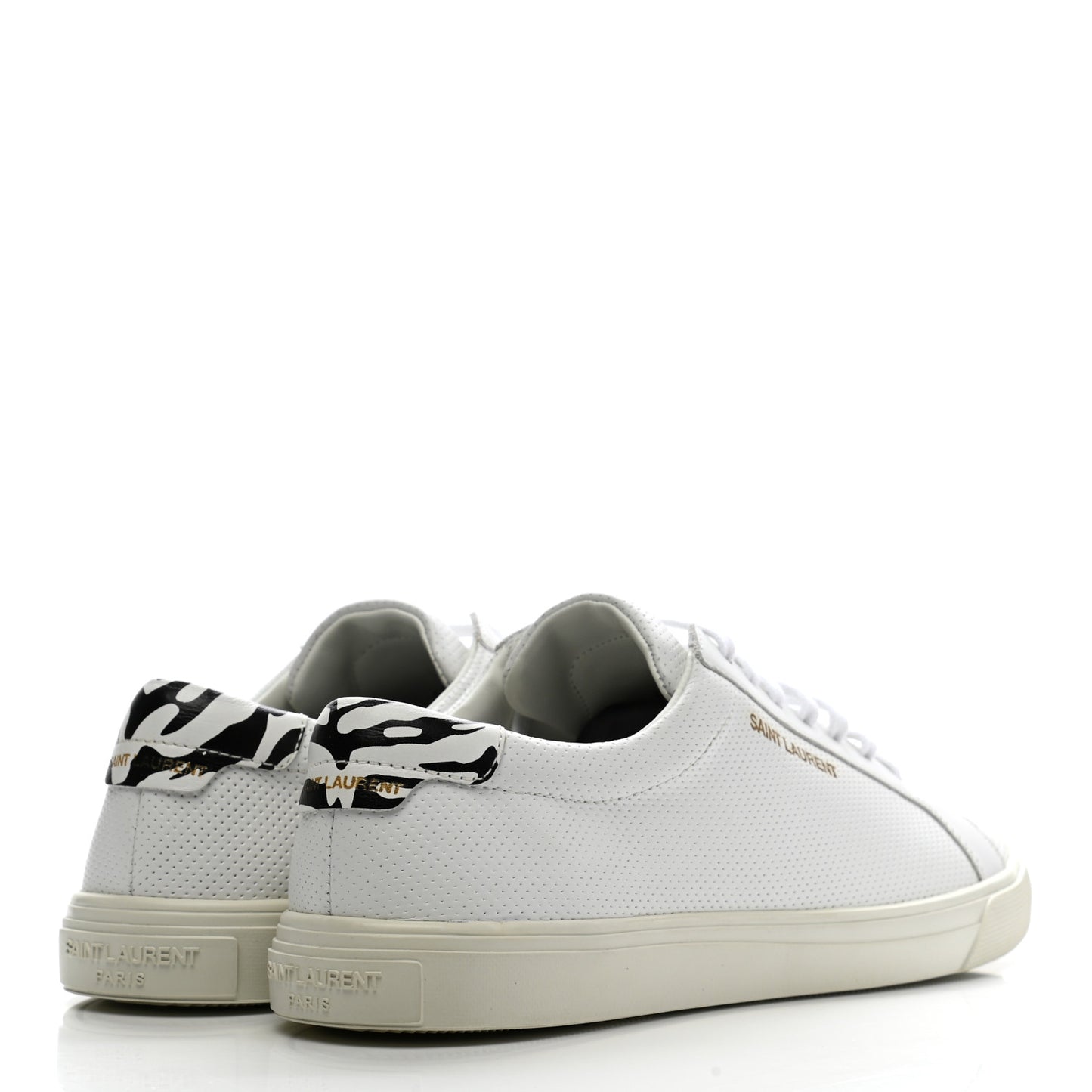 Perforated Calfskin Zebra Print Andy Low Top Sneakers 37 37.5 White