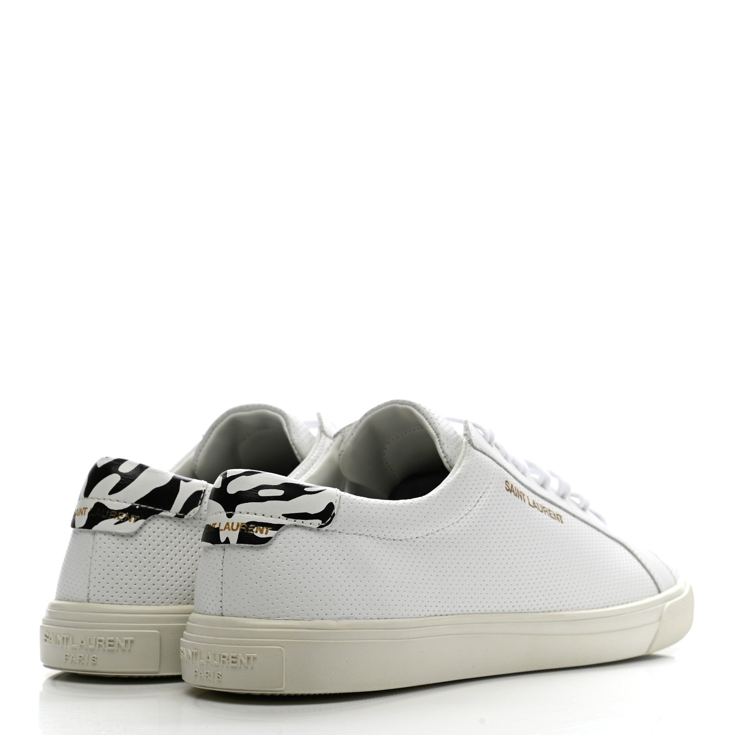 Saint Laurent Perforated Calfskin Zebra Print Andy Low Top Sneakers 37 37.5 White 4 of 9