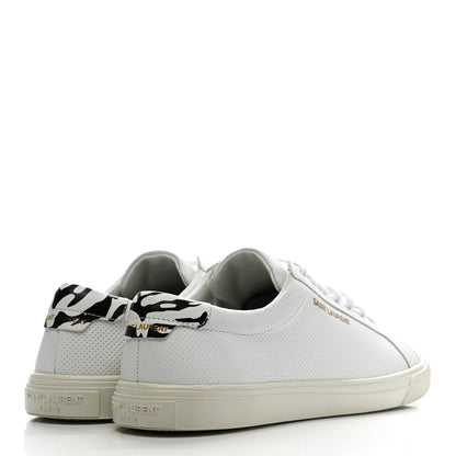 Saint Laurent Perforated Calfskin Zebra Print Andy Low Top Sneakers 37 37.5 White 4 of 9