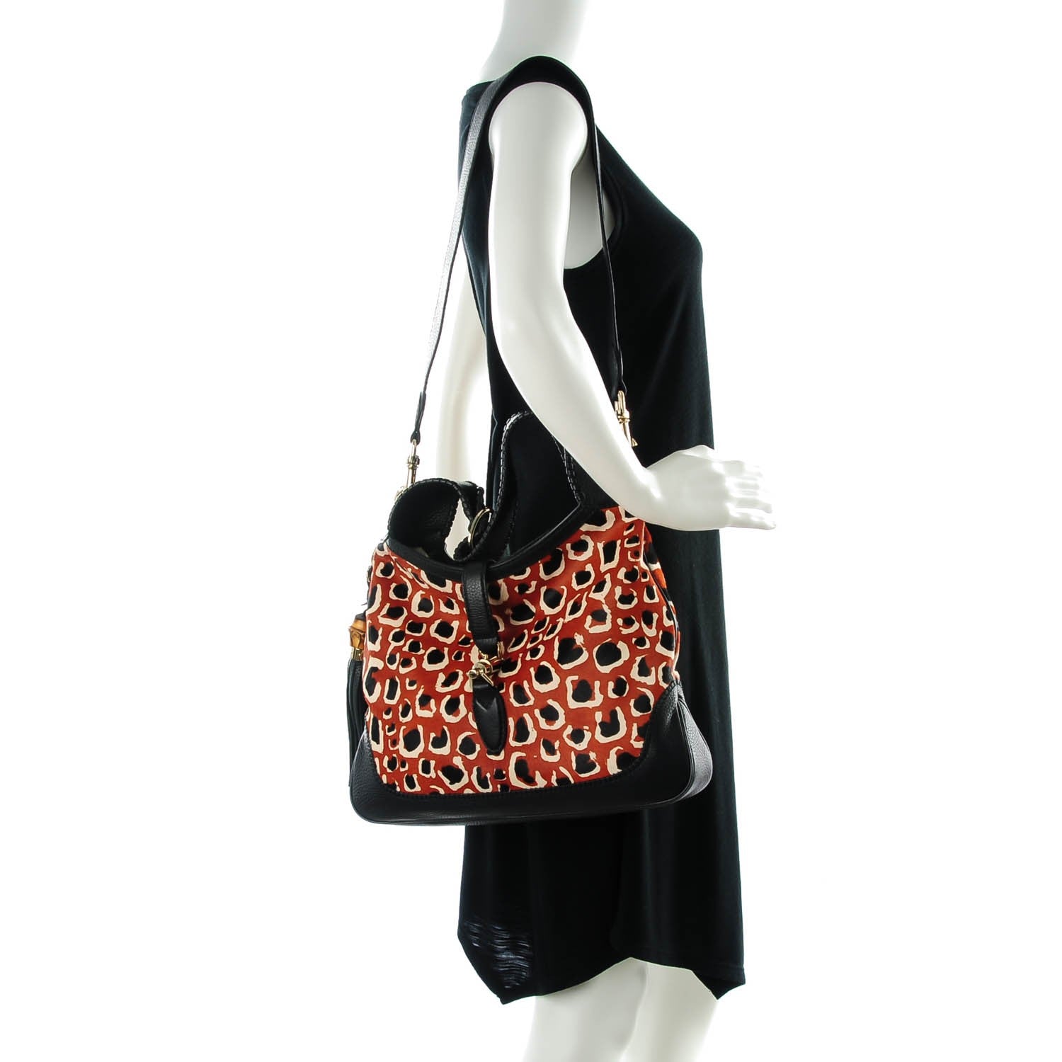Gucci Calf Hair Leopard Print Medium New Jackie Shoulder Bag Red 2 of 7