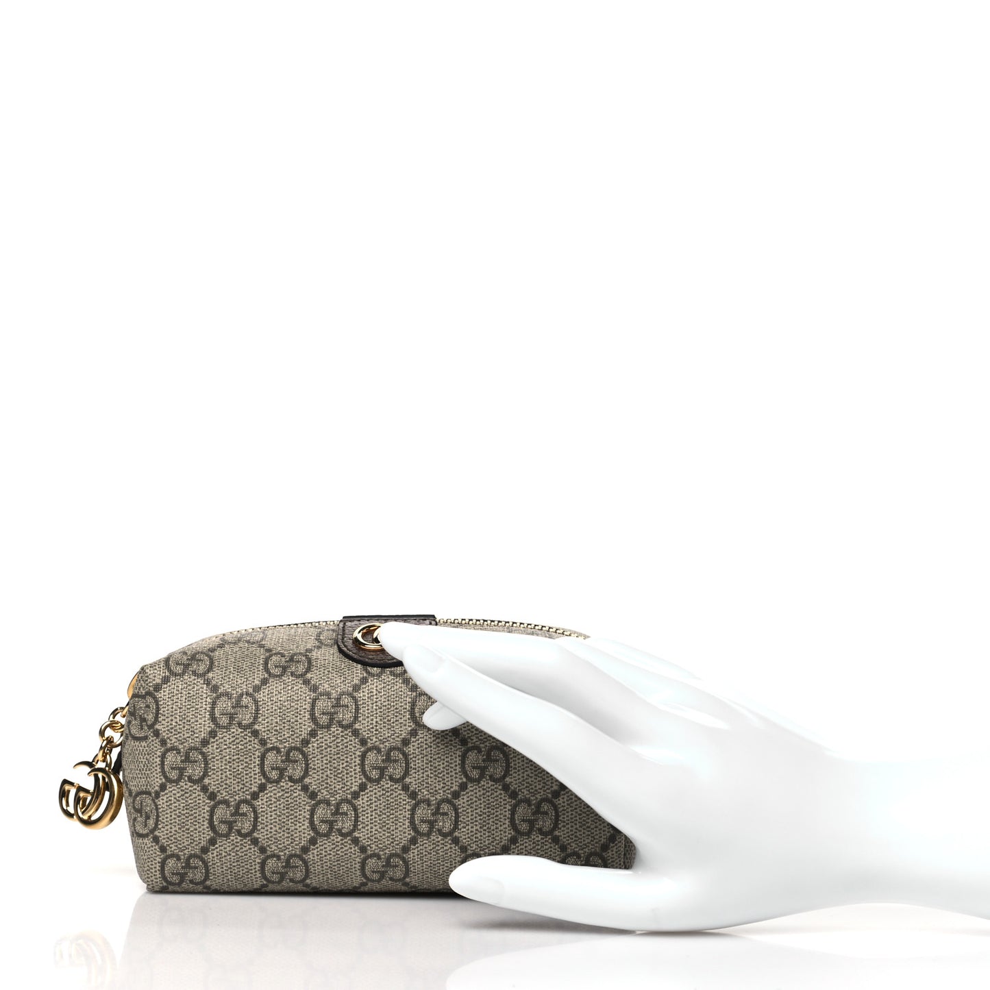 Soft GG Supreme Monogram Calfskin Medium Ophidia Cosmetic Case Beige Ebony New Acero
