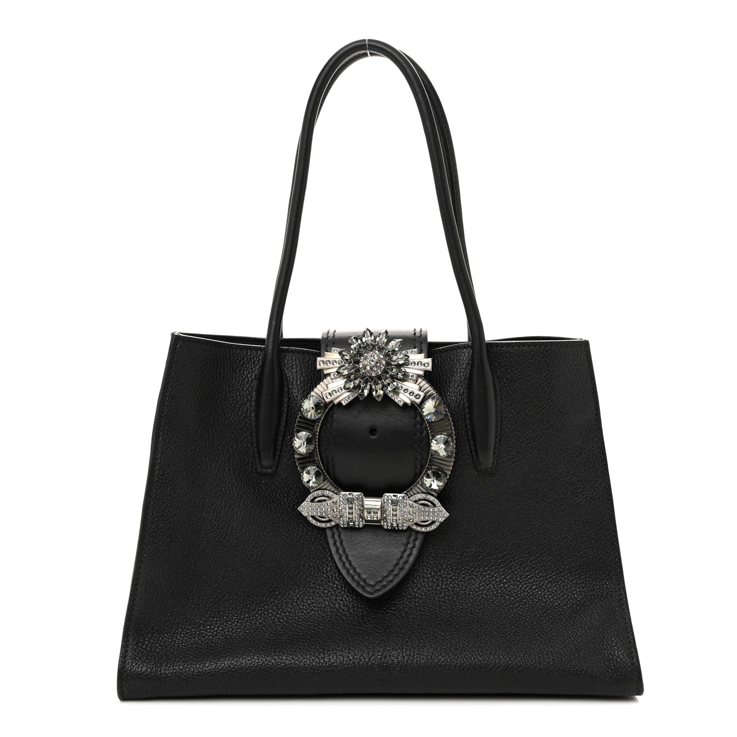 Miu Miu Goatskin Madras Soft Calf Crystal Embellished Tote Black 1 of 14