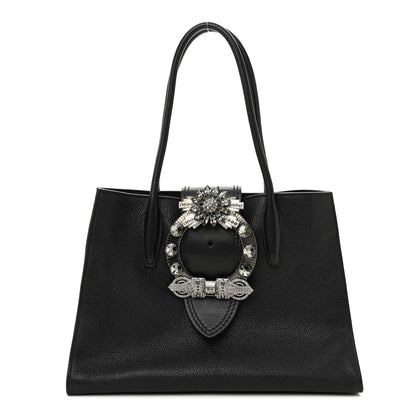 Miu Miu Goatskin Madras Soft Calf Crystal Embellished Tote Black 1 of 14