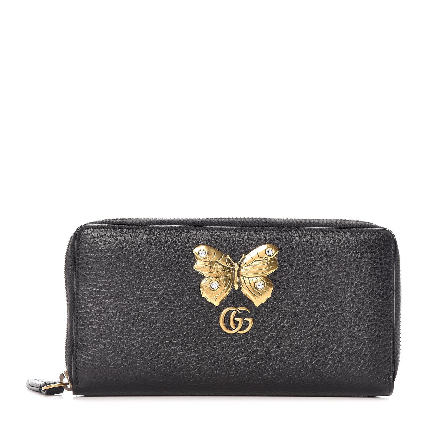 Calfskin Butterfly Zip Around Wallet Black