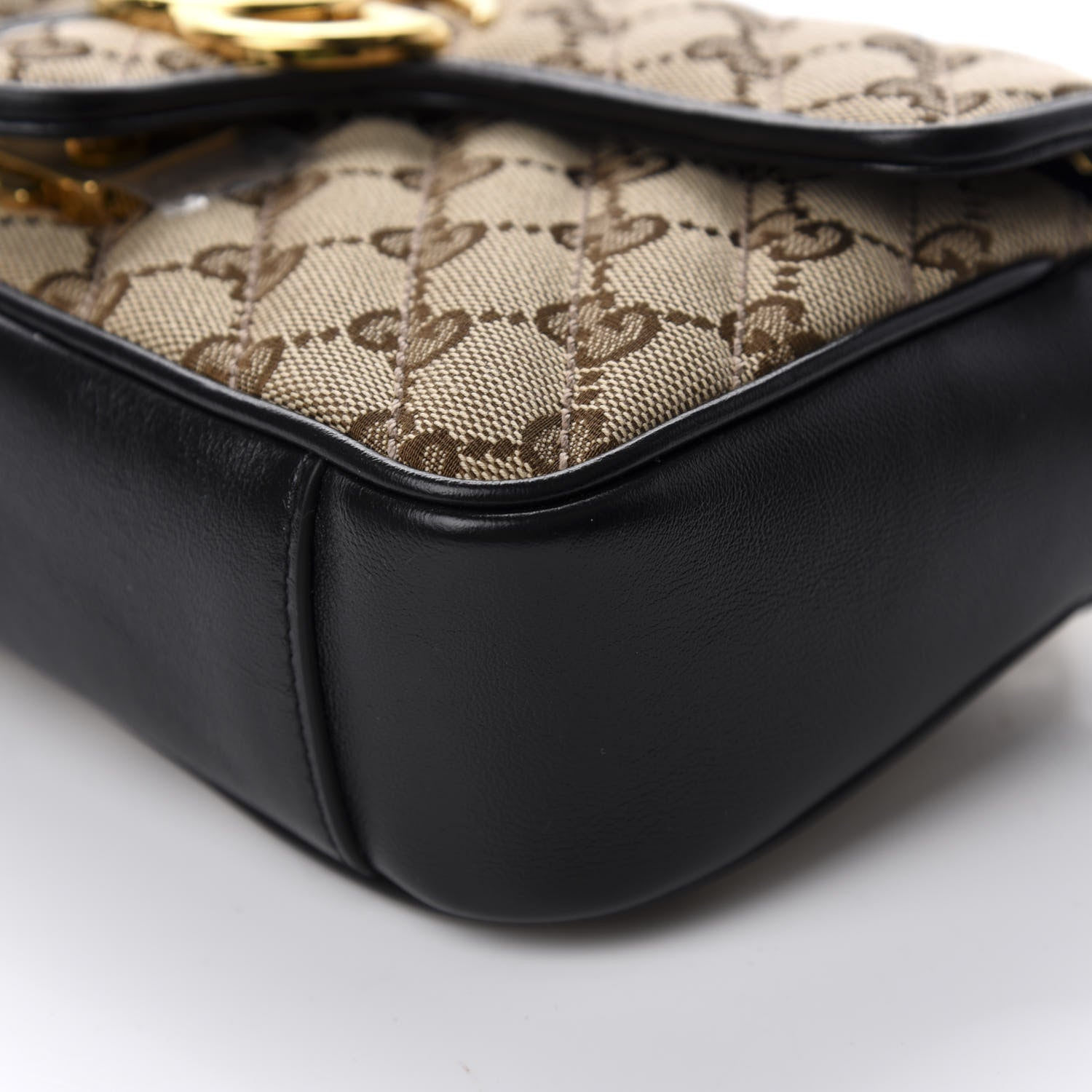 Gucci Monogram Matelasse Diagonal Mini GG Marmont Shoulder Bag Beige Black 7 of 10