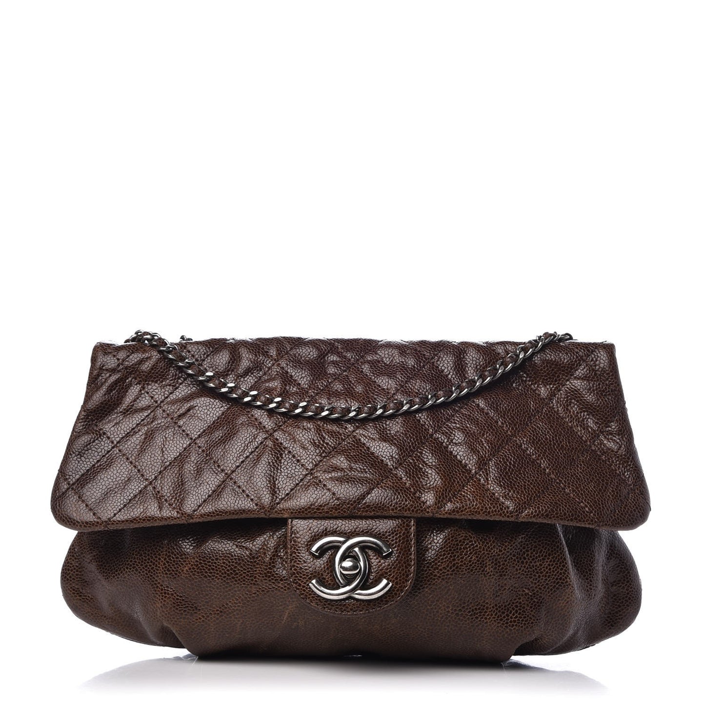 Caviar Quilted Medium Elastic Flap Brown
