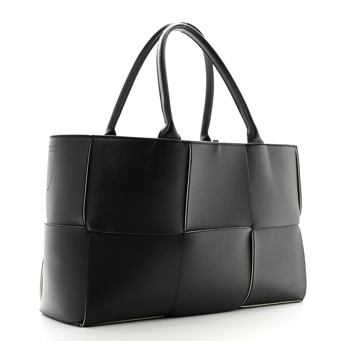 Nappa Maxi Intrecciato Arco Tote Black White