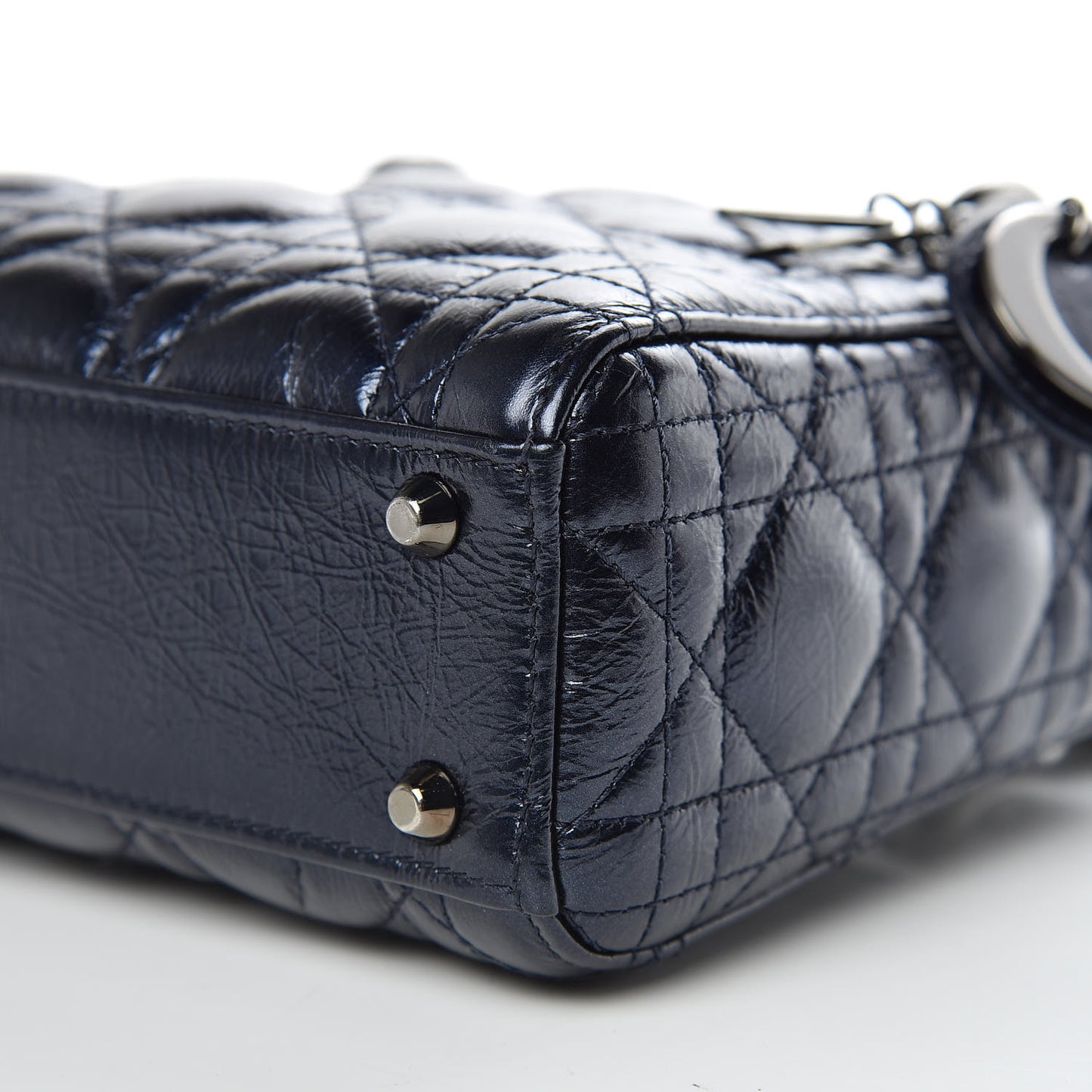 Metallic Calfskin Cannage Mini Lady Dior Marine