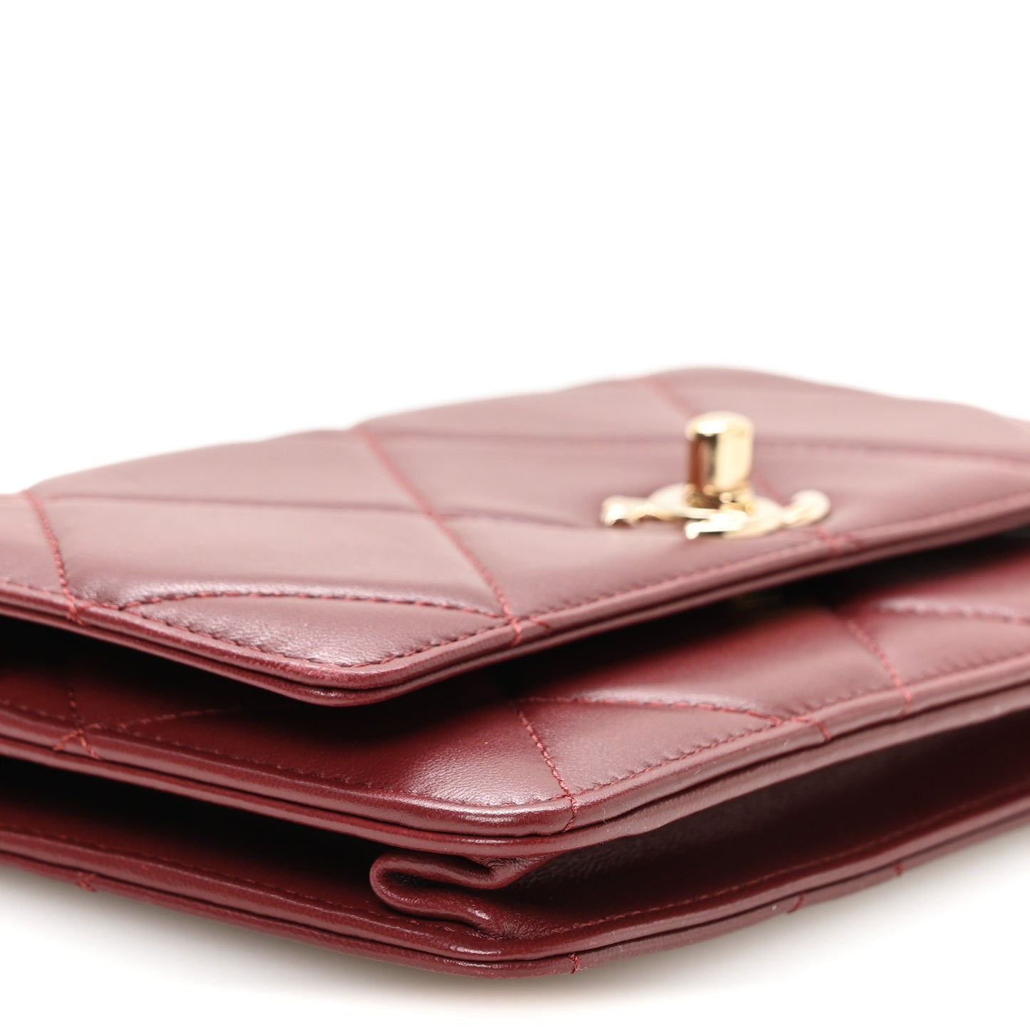 Lambskin Quilted Trendy CC Wallet On Chain WOC Burgundy