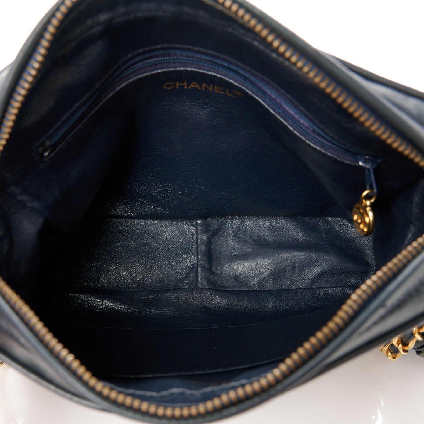 Lambskin Quilted Camera Tassel Bag Navy