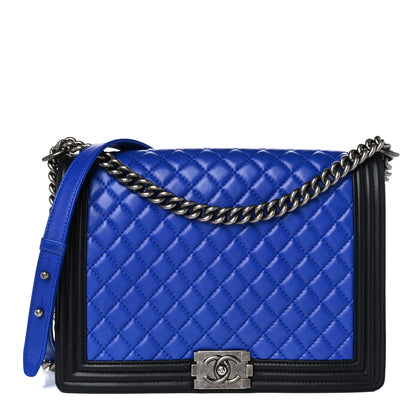 Chanel Lambskin Quilted Large Boy Flap Blue Black 1 of 20