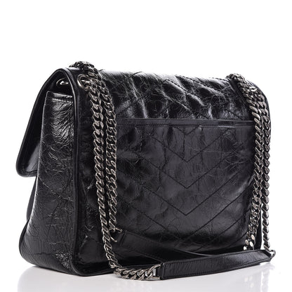 Saint Laurent Crinkled Calfskin Matelasse Monogram Medium Niki Chain Satchel Black 3 of 10